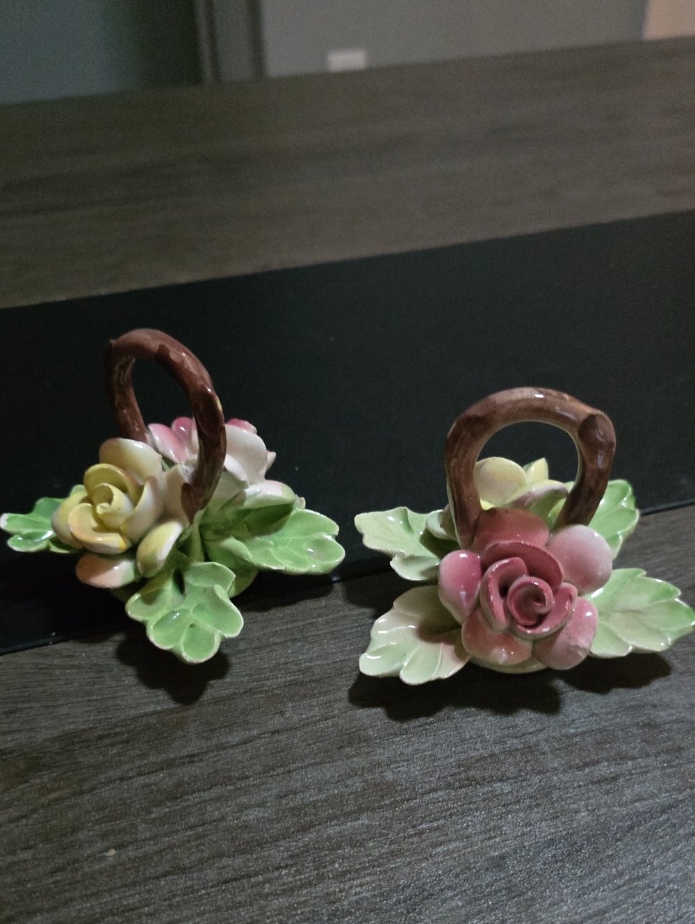 Ceramic Floral Napkin Rings in Pink & Yellow - Elegant Table Accent